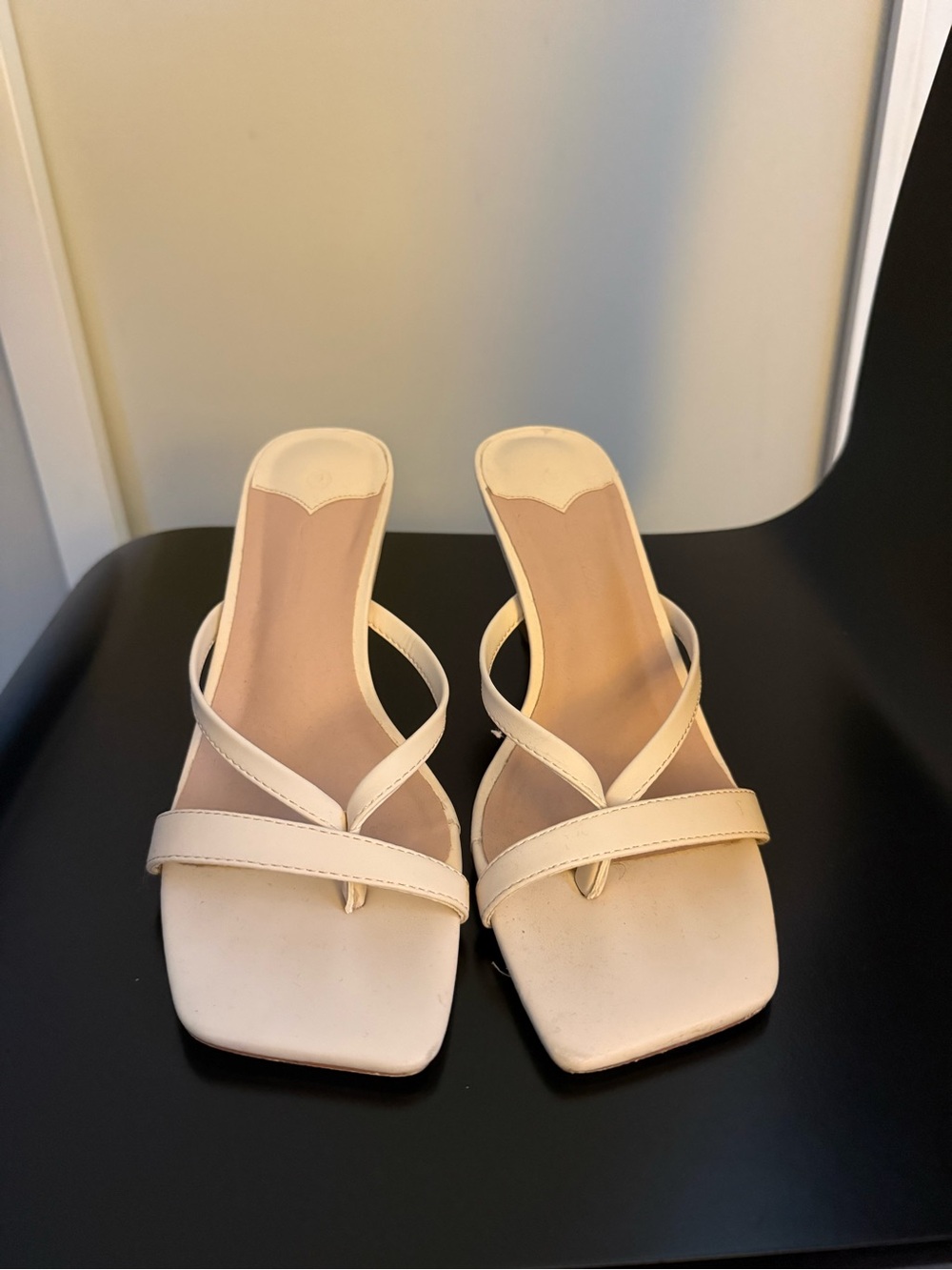 Women’s Cream Strappy Square-Toe Slide Heels